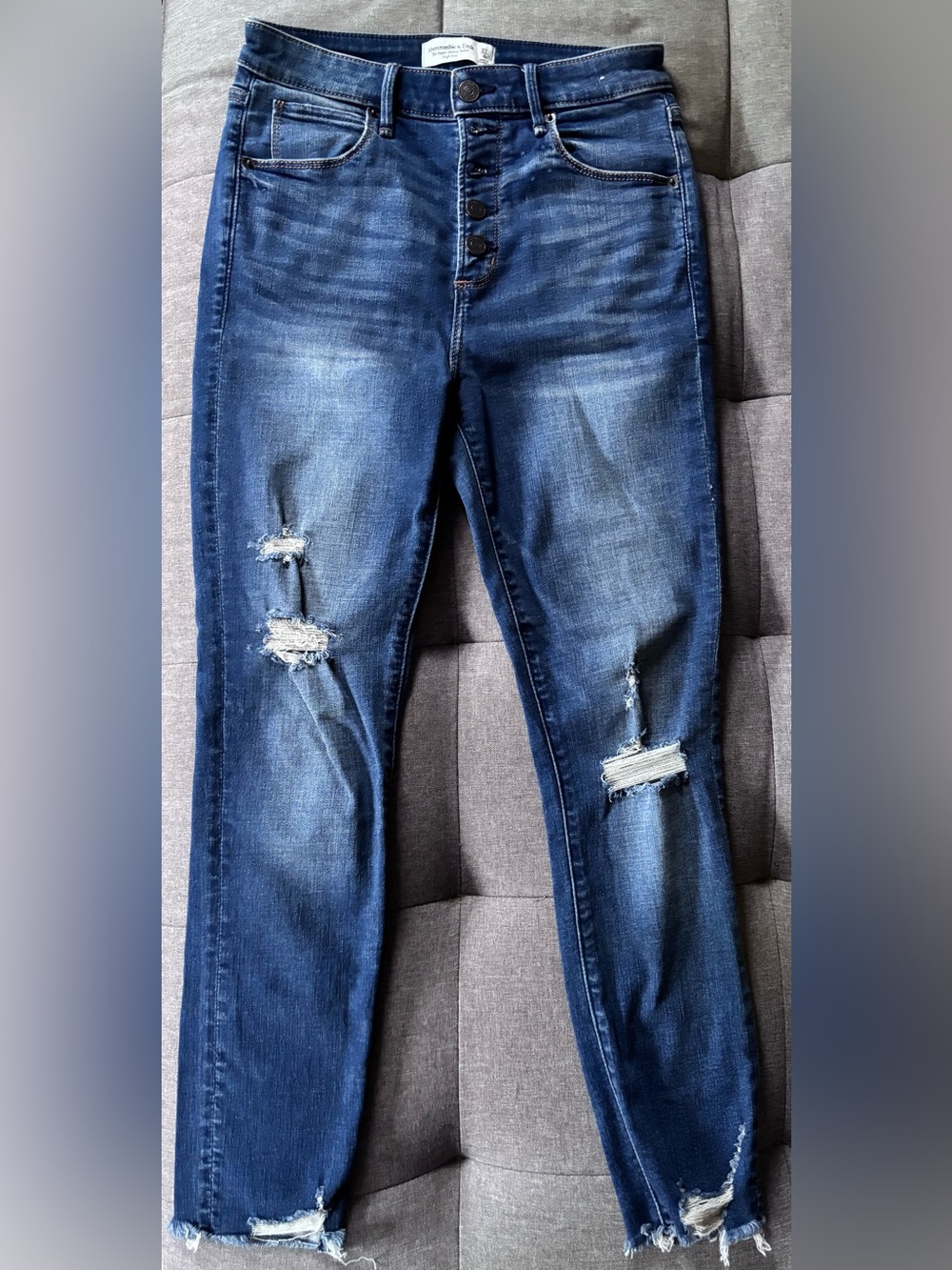 Abercrombie & Fitch Dark Blue Super Skinny Ankle High Rise Jeans